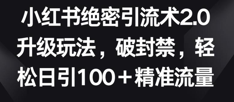 小红书绝密引流术2.0升级玩法，破封禁，轻松日引100+精准流量【揭秘】-网创资源