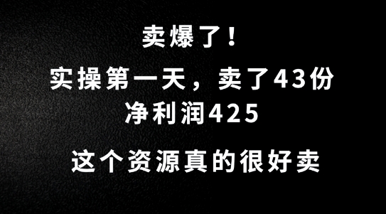 这个资源，需求很大，实操第一天卖了43份，净利润425【揭秘】-网创资源