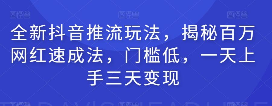 全新抖音推流玩法，揭秘百万网红速成法，门槛低，一天上手三天变现-网创资源