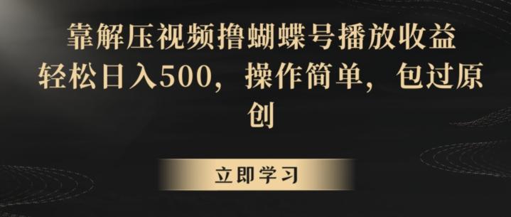 靠解压视频撸蝴蝶号播放收益，轻松日入500，操作简单，包过原创【揭秘】-网创资源