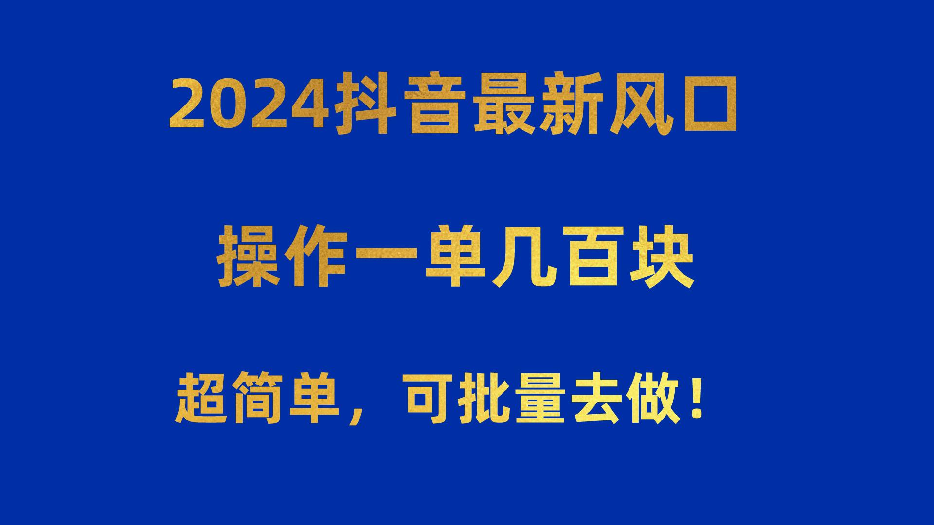 2024抖音最新风口！操作一单几百块！超简单，可批量去做！！！-网创资源