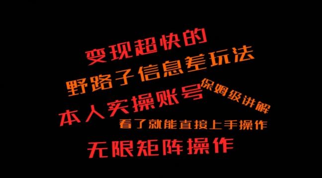变现超快的野路子信息差玩法，本人实操账号保姆级讲解-网创资源