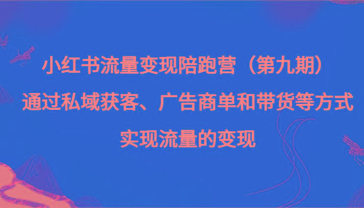 小红书流量变现陪跑营（第九期）通过私域获客、广告商单和带货等方式实现流量变现-网创资源