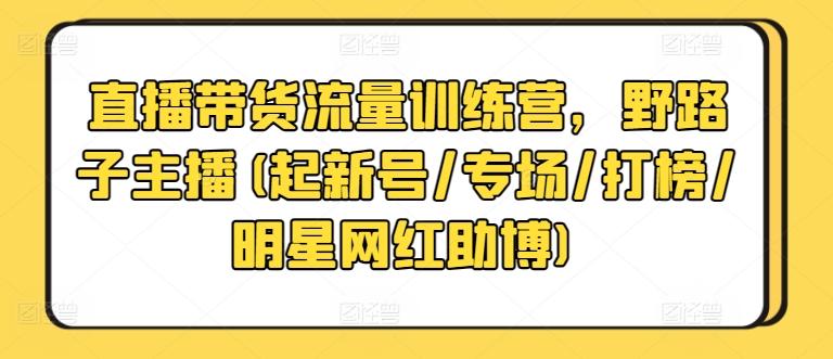 直播带货流量训练营，野路子主播(起新号/专场/打榜/明星网红助博)-网创资源