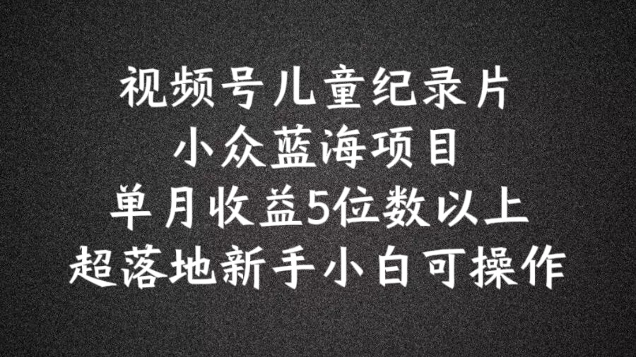 2024蓝海项目视频号儿童纪录片科普，单月收益5位数以上，新手小白可操作【揭秘】-网创资源