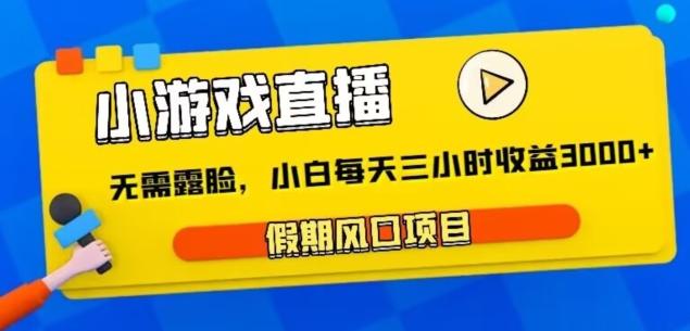 小游戏直播，假期风口项目，无需露脸，小白每天三小时，到账3000+-网创资源