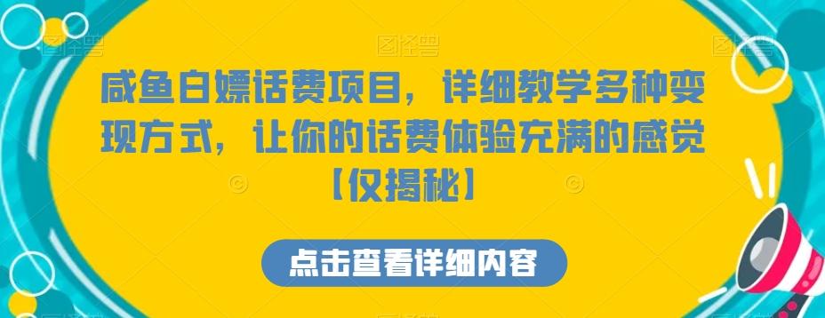 咸鱼白嫖话费项目，详细教学多种变现方式，让你的话费体验充满的感觉【仅揭秘】-网创资源
