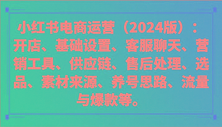 小红书电商运营(2024版)：开店、设置、供应链、选品、素材、养号、流量与爆款等-网创资源