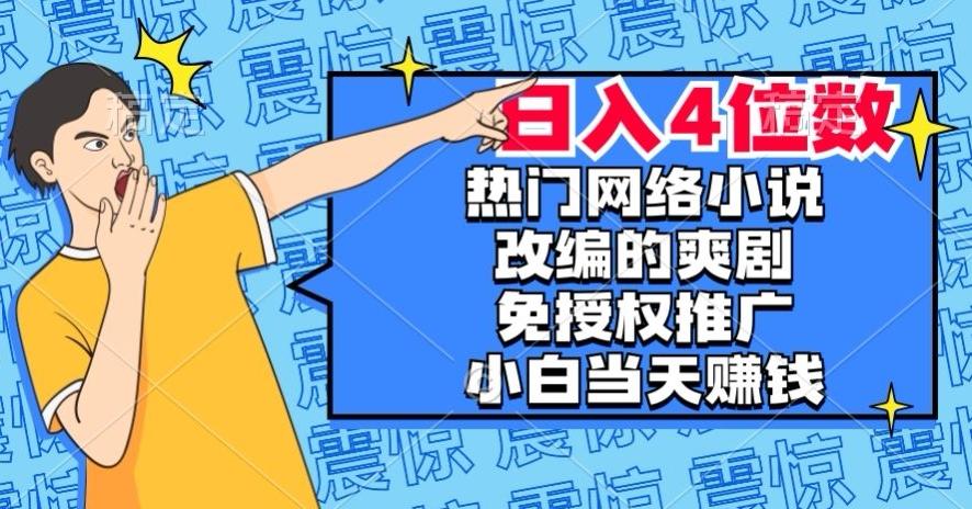 热门网络小说改编的爽剧，免授权推广，新人当天就能赚钱，日入4位数【揭秘】-网创资源