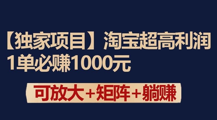 独家淘宝超高利润项目：1单必赚1000元，可放大可矩阵操作-网创资源