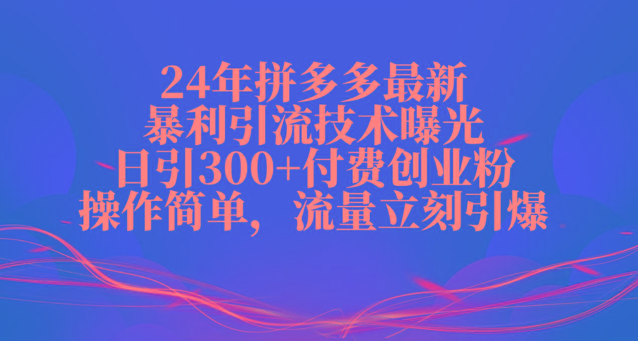 24年拼多多最新暴利引流技术曝光，日引300+付费创业粉，操作简单，流量…-网创资源