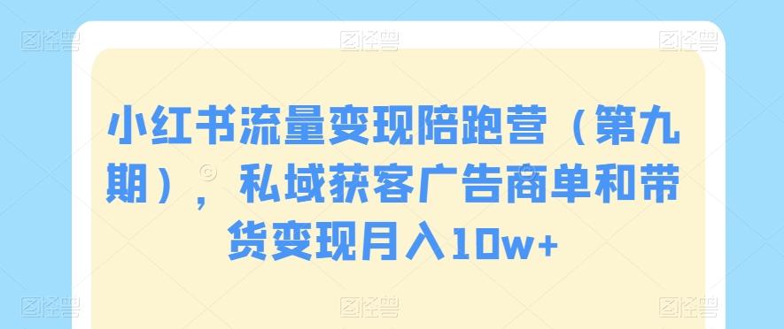 小红书流量变现陪跑营（第九期），私域获客广告商单和带货变现月入10w+-网创资源