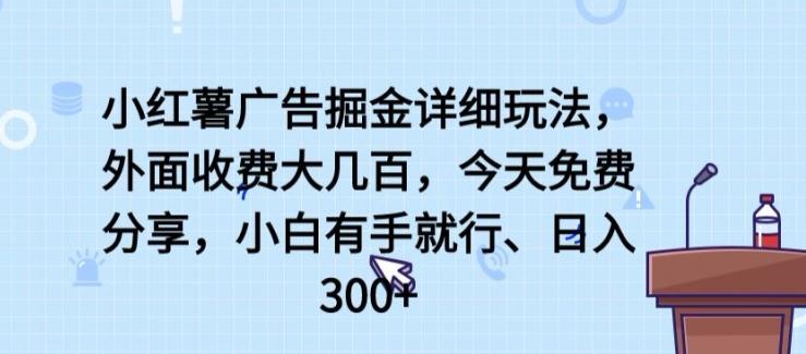 小红薯广告掘金详细玩法，外面收费大几百，小白有手就行，日入300+【揭秘】-网创资源
