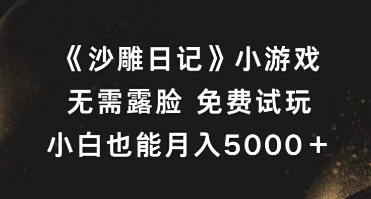 《沙雕日记》小游戏，无需露脸免费试玩，小白也能月入5000+【揭秘】-网创资源