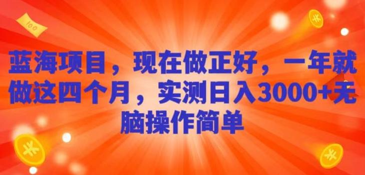 蓝海项目，现在做正好，一年就做这4个月，实测日入3000+，无脑简单操作！-网创资源