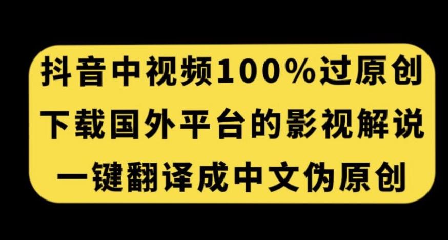 抖音中视频百分百过原创，下载国外平台的电影解说，一键翻译成中文获取收益-网创资源