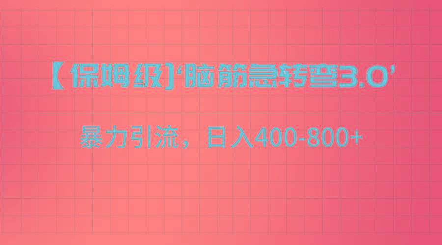 【保姆级】‘脑筋急转去3.0’暴力引流、日入400-800+-网创资源