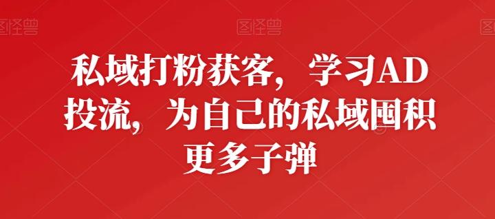 私域打粉获客，学习AD投流，为自己的私域囤积更多子弹-网创资源