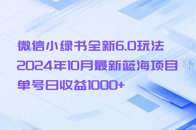 微信小绿书全新6.0玩法，2024年10月最新蓝海项目，单号日收益1000+-网创资源