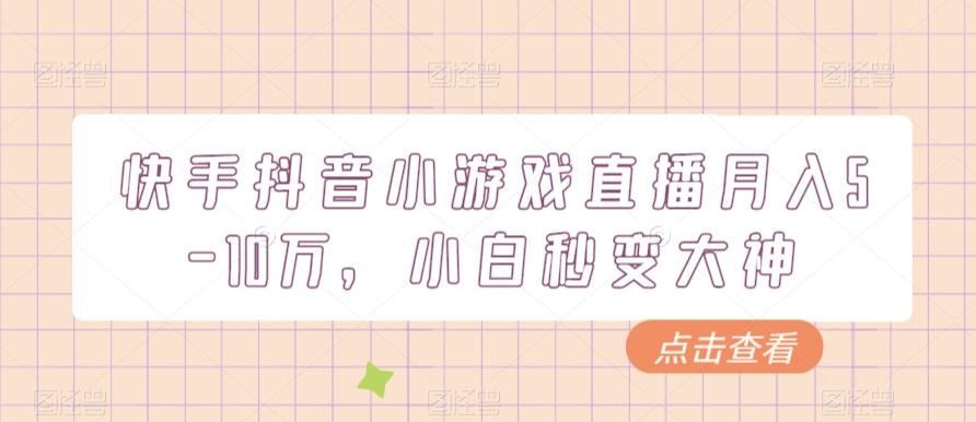快手抖音小游戏直播月入5-10万，小白秒变大神-网创资源