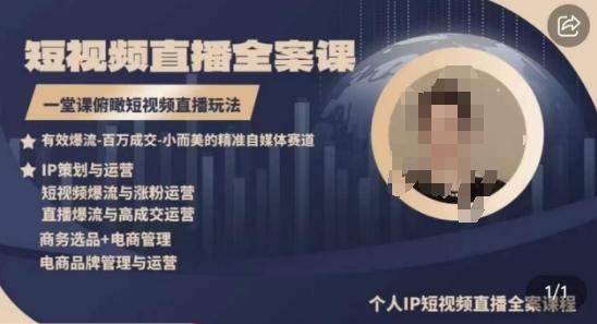 高品质IP短视频直播全案课程，一堂课俯瞰短视频直播玩法-网创资源