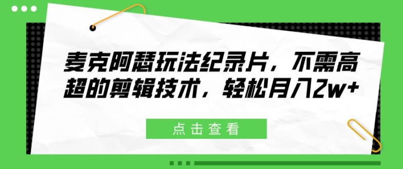 麦克阿瑟玩法纪录片，不需高超的剪辑技术，轻松月入2w+【揭秘】-网创资源