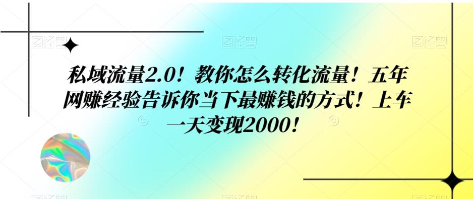 私域流量2.0！教你怎么转化流量！五年网赚经验告诉你当下最赚钱的方式！上车一天变现2000！-网创资源