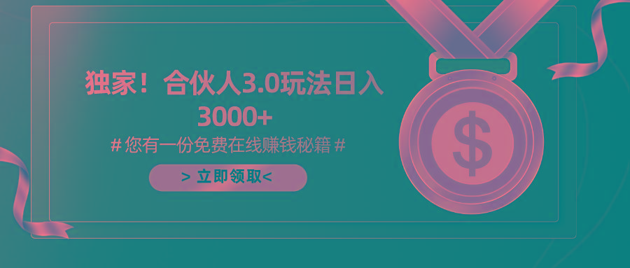 游戏合伙人3.0，日入3000+，无限扩大的蓝海项目-网创资源