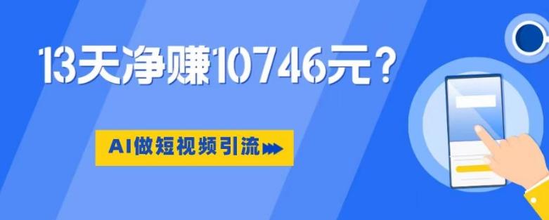 利用AI做短视频引流，卖398的虚拟产品，13天净赚10746元？-网创资源