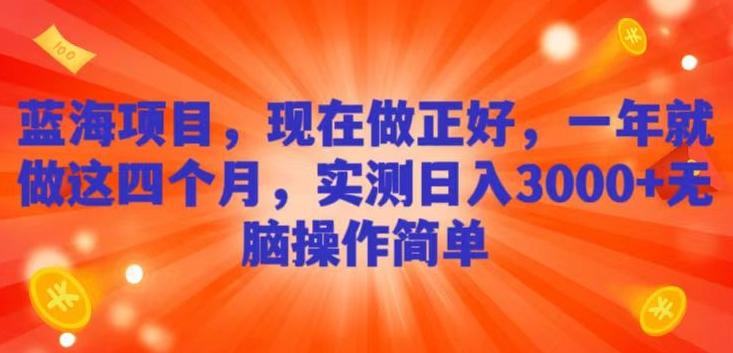 蓝海项目，现在做正好，一年就做这4个月，实测日入3000+，无脑简单操作-网创资源