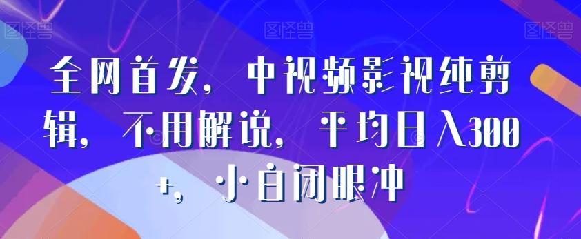 全网首发，中视频影视纯剪辑，不用解说，平均日入300+，小白闭眼冲-网创资源