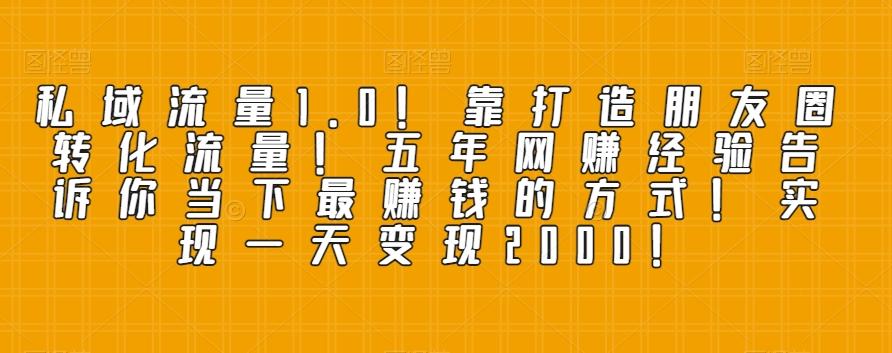 私域流量1.0！靠打造朋友圈转化流量！五年网赚经验告诉你当下最赚钱的方式！实现一天变现2000！-网创资源