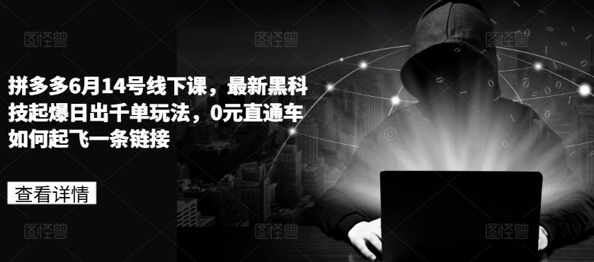 拼多多6月14号线下课，最新黑科技起爆日出千单玩法，0元直通车如何起飞一条链接-网创资源