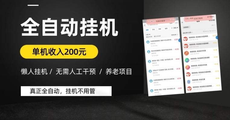 懒人挂机养老项目，全自动挂机无需人工看管，单机收入200元，可批量-网创资源