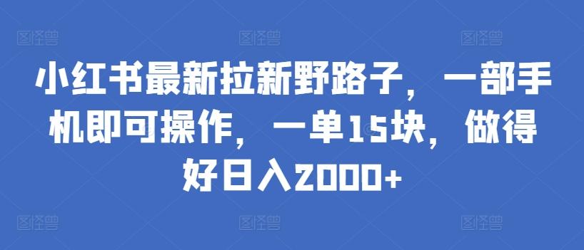 小红书最新拉新野路子，一部手机即可操作，一单15块，做得好日入2000+【揭秘】-网创资源