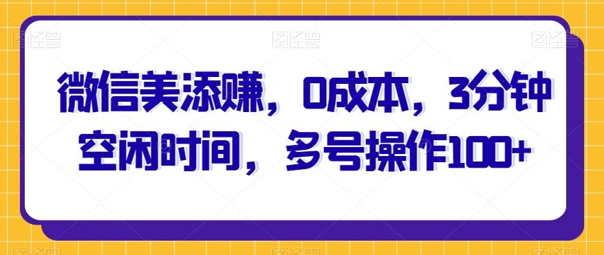 微信美添赚，0成本，3分钟空闲时间，多号操作100+-网创资源