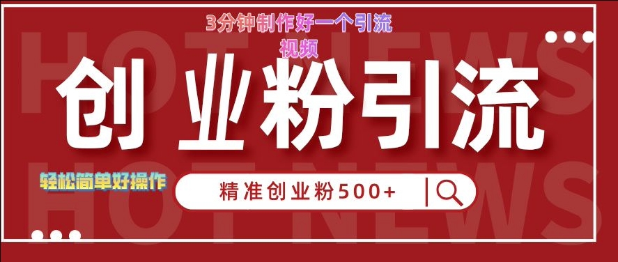 快手被动引流创业粉500+的玩法，3分钟制作好一个引流视频，轻松简单好操作【揭秘】-网创资源