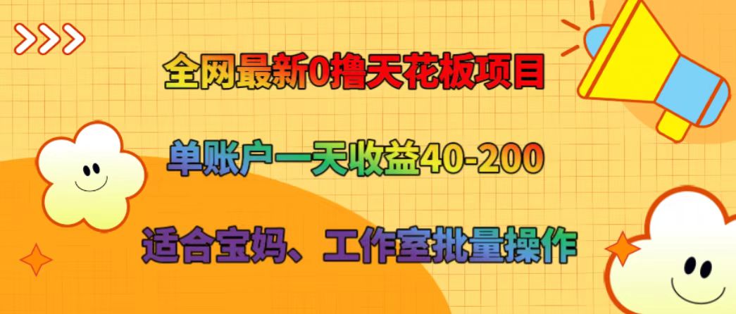 全网最新0撸天花板项目 单账户一天收益40-200 适合宝妈、工作室批量操作-网创资源