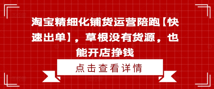 淘宝精细化铺货运营陪跑【快速出单】，草根没有货源，也能开店挣钱-网创资源