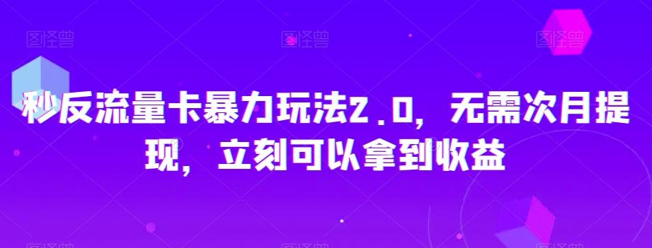 秒反流量卡暴力玩法2.0，无需次月提现，立刻可以拿到收益【揭秘】-网创资源