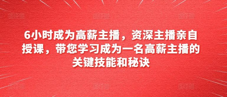 6小时成为高薪主播，资深主播亲自授课，带您学习成为一名高薪主播的关键技能和秘诀-网创资源