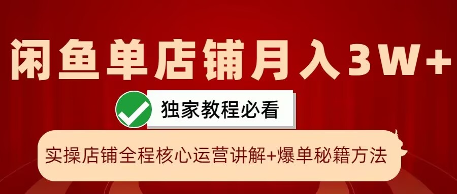 闲鱼单店铺月入3W+实操展示，爆单核心秘籍，一学就会【揭秘】-网创资源