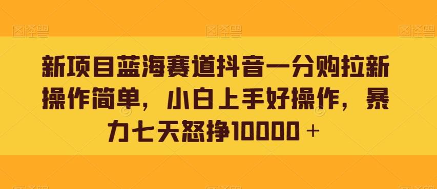 新项目蓝海赛道抖音一分购拉新操作简单，小白上手好操作，暴力七天怒挣10000＋-网创资源
