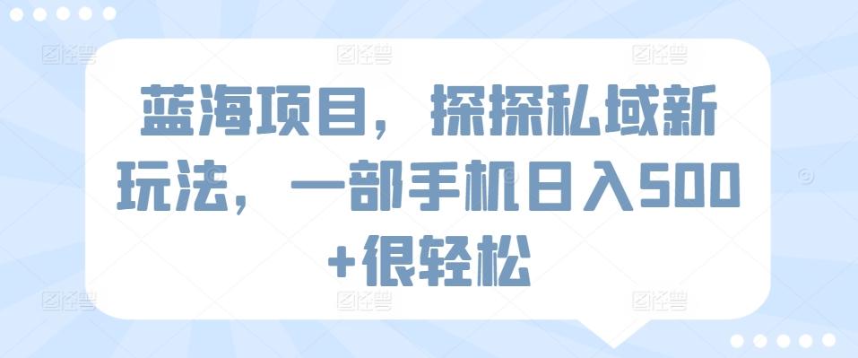 蓝海项目，探探私域新玩法，一部手机日入500+很轻松【揭秘】-网创资源