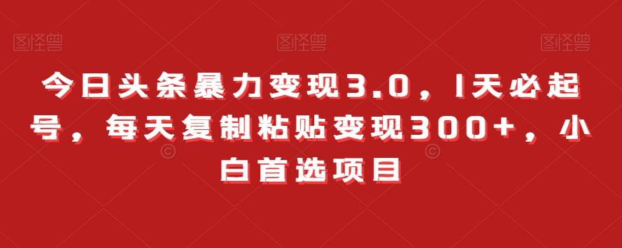 今日头条暴力变现3.0，1天必起号，每天复制粘贴变现300+，小白首选项目-网创资源