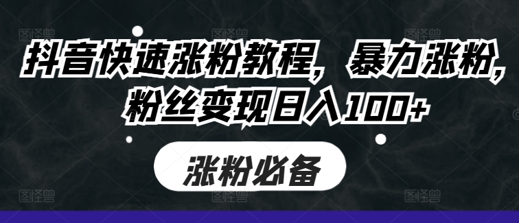 抖音快速涨粉教程，暴力涨粉，粉丝变现日入100+-网创资源