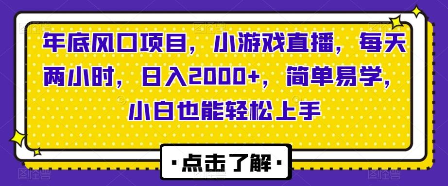 年底风口项目，小游戏直播，每天两小时，日入2000+，简单易学，小白也能轻松上手-网创资源