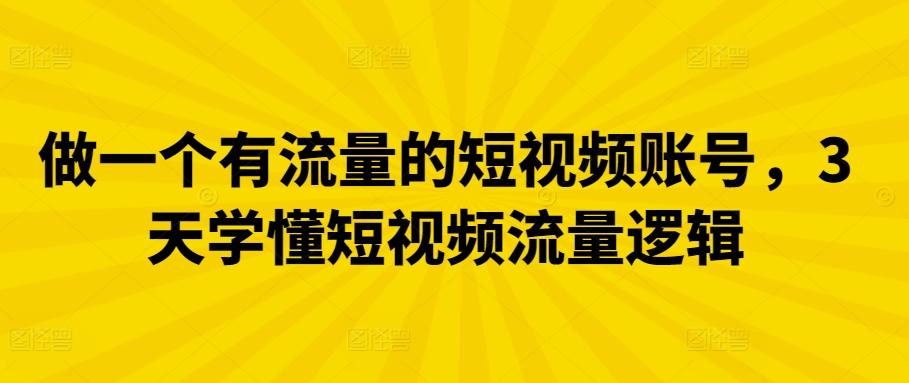 做一个有流量的短视频账号，3天学懂短视频流量逻辑-网创资源