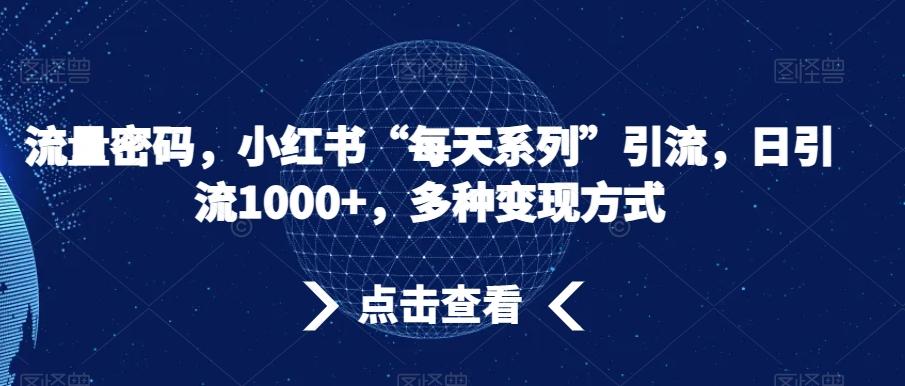 流量密码，小红书“每天系列”引流，日引流1000+，多种变现方式【揭秘】-网创资源