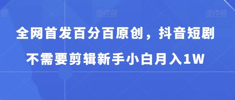 全网首发百分百原创，抖音短剧不需要剪辑新手小白月入1W-网创资源